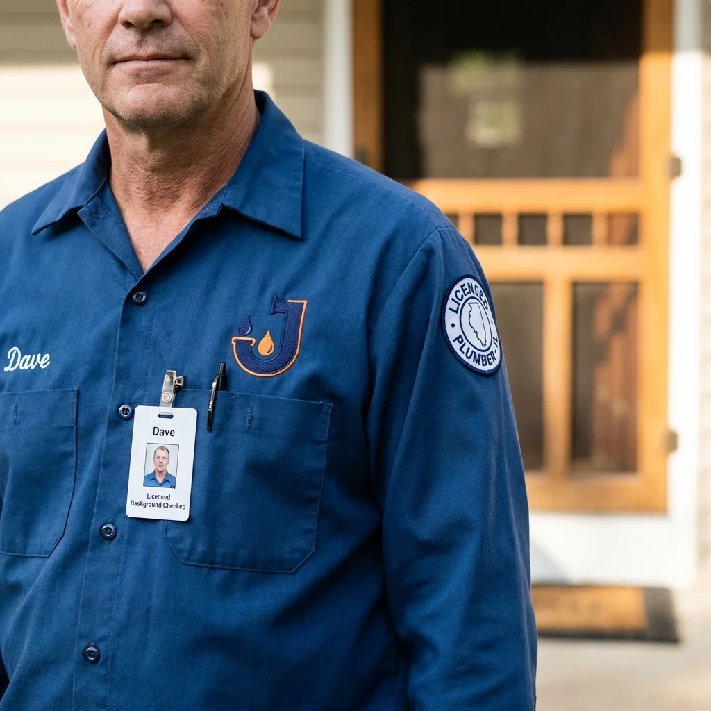 Licensed plumber showing ID badge in West Portsmouth, OH
