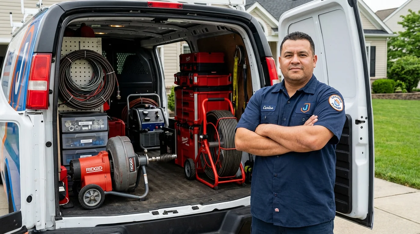 Professional drain cleaning equipment and Johns Plumbing LLC plumber in West Portsmouth