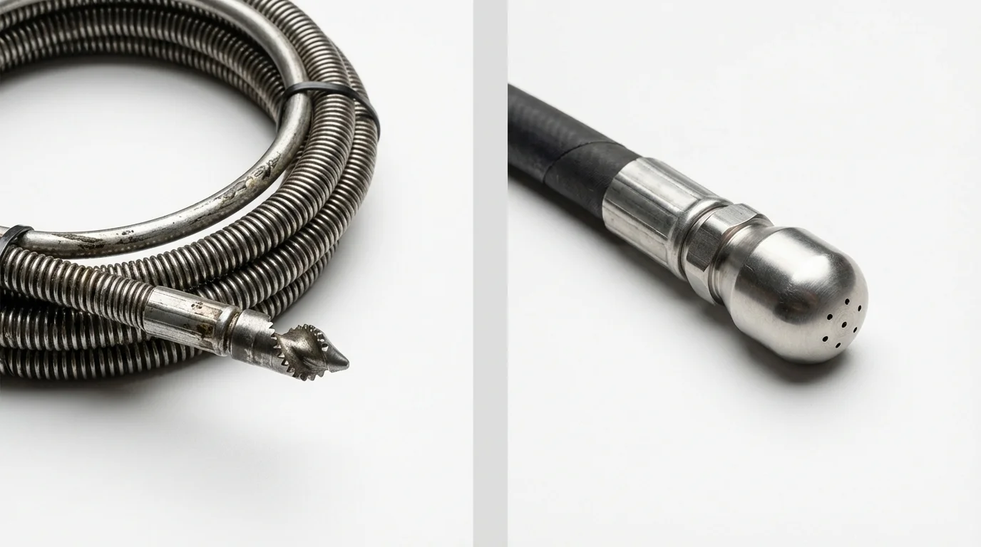 Drain snake cable and hydro jetting nozzle used for drain cleaning in West Portsmouth, OH