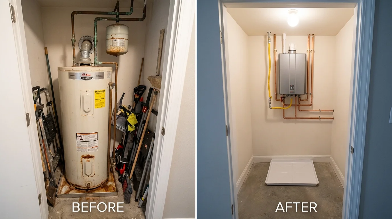 Tank water heater versus wall-mounted tankless unit comparison for West Portsmouth, OH homeowners