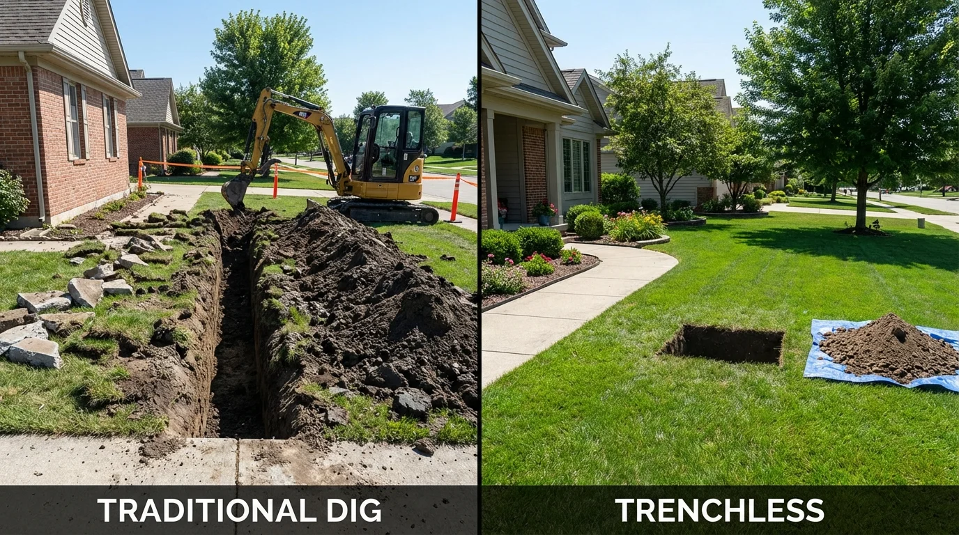 Trenchless sewer repair with minimal yard damage versus traditional excavation in West Portsmouth, OH